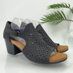EuroSoft Women's Addley Sandals Size 10 Black Leather Cutouts Open Toe Heel